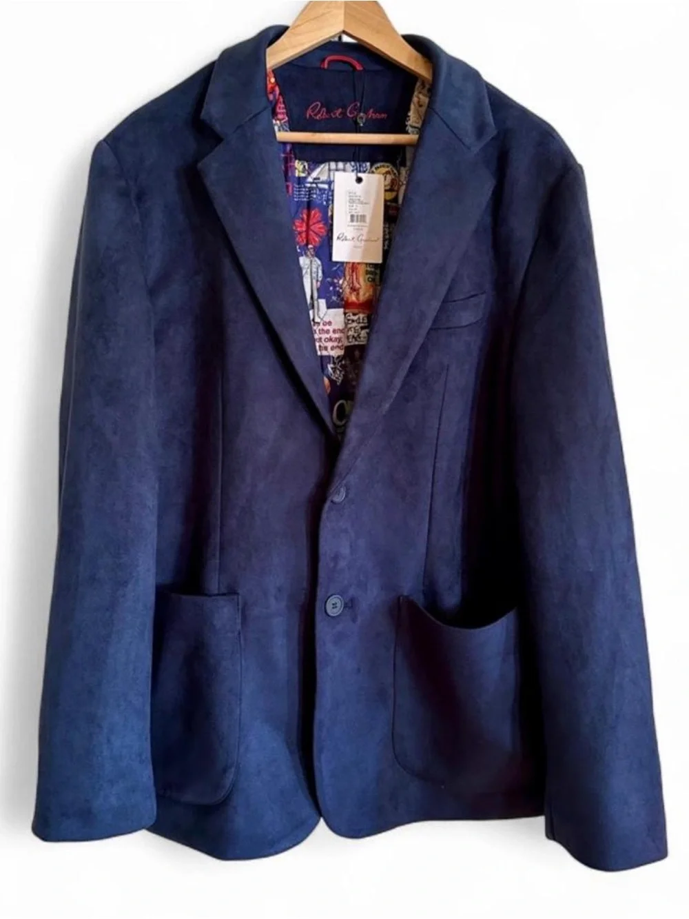 Robert Graham XL Navy Blue Sueded Velvet Blazer Sport Coat NWT Preppy Old Money